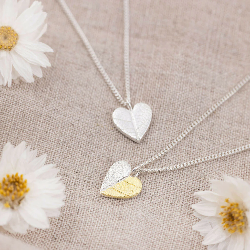 Silver & Gold Heart Leaf Print Pendant - Image 6