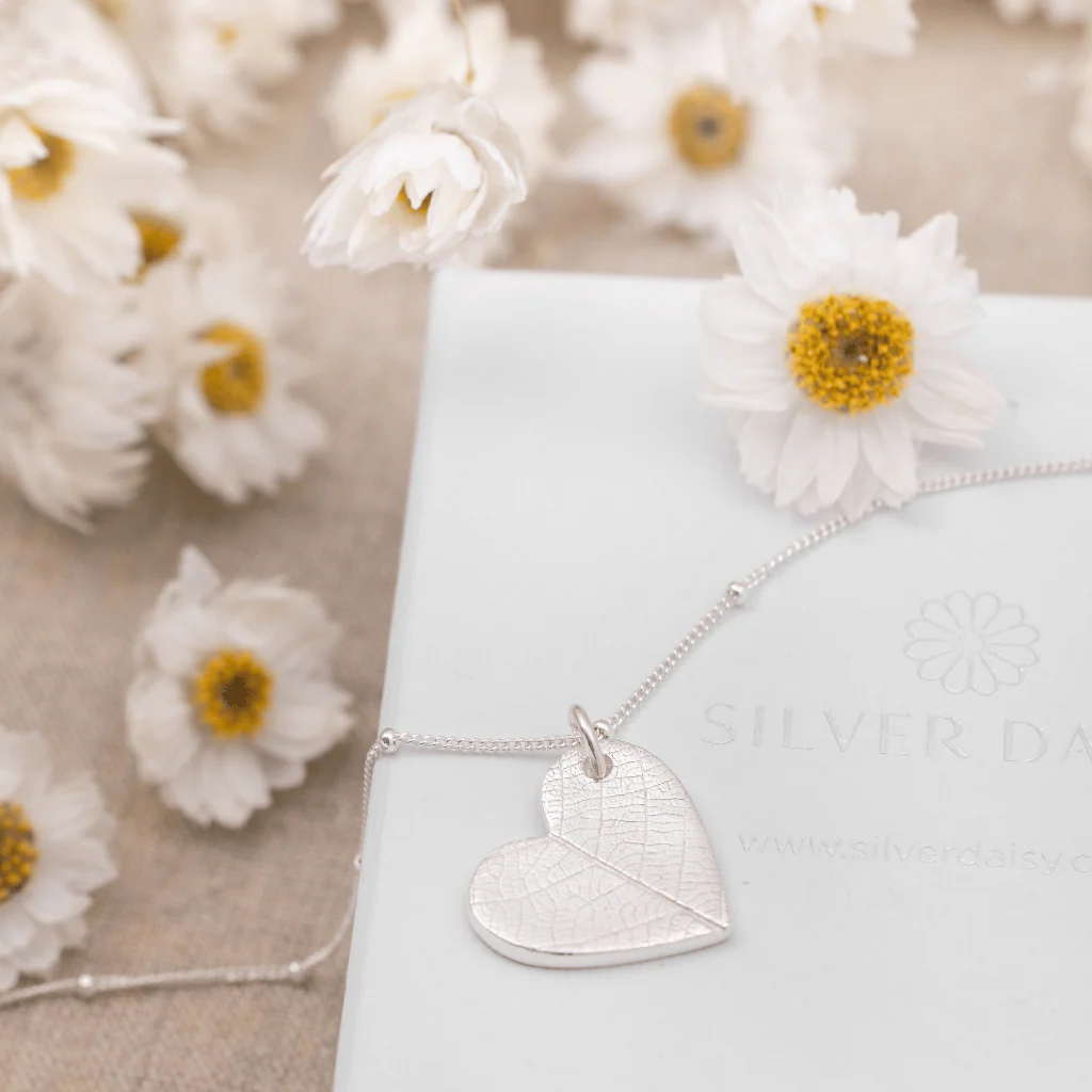Silver Heart Leaf Print Pendant - Image 8