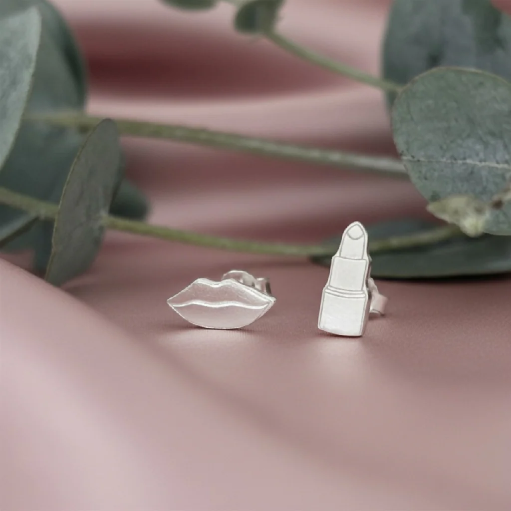 Sterling Silver Lipstick and Lips Studs