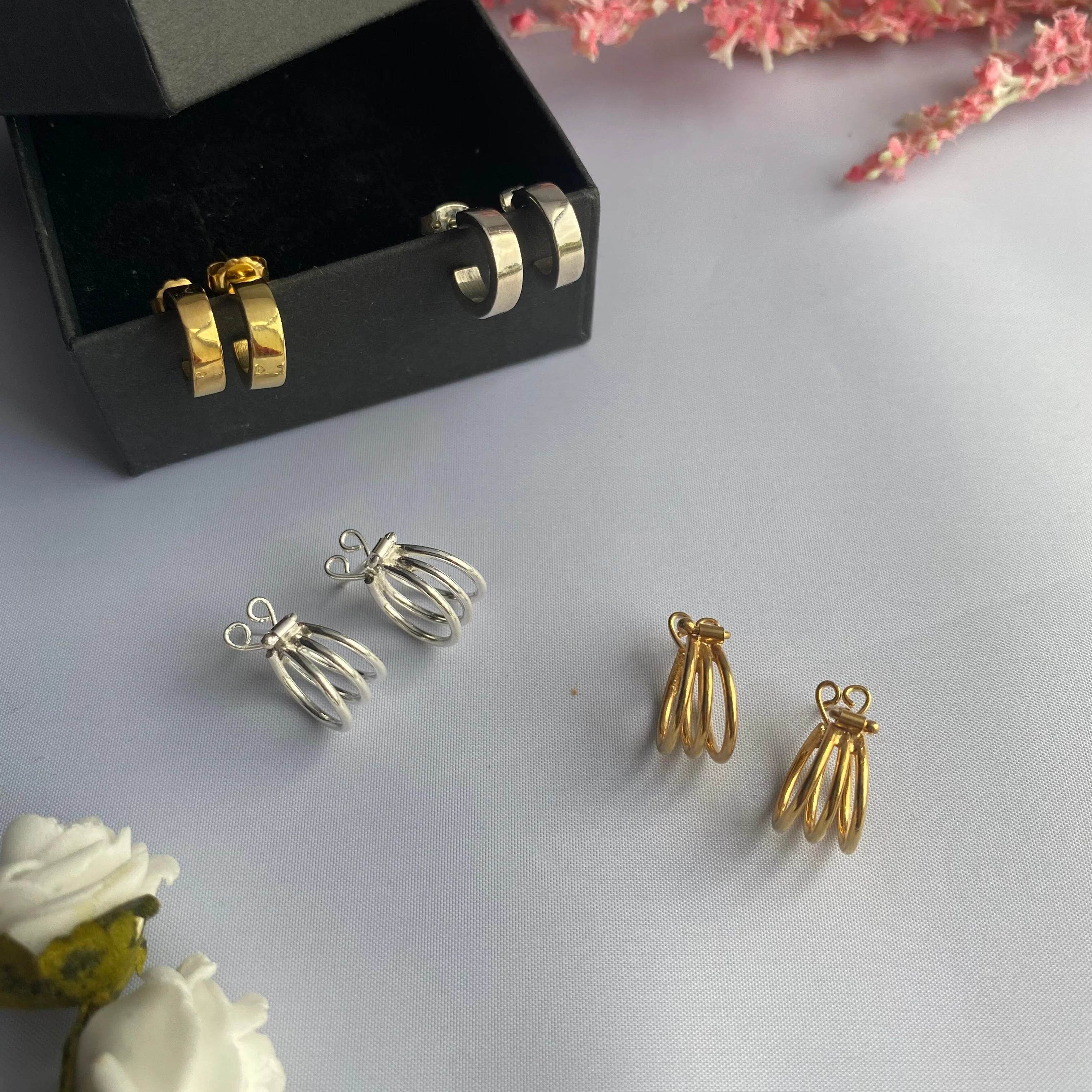 Silver Small Flat Hoop Earrings - Image 4