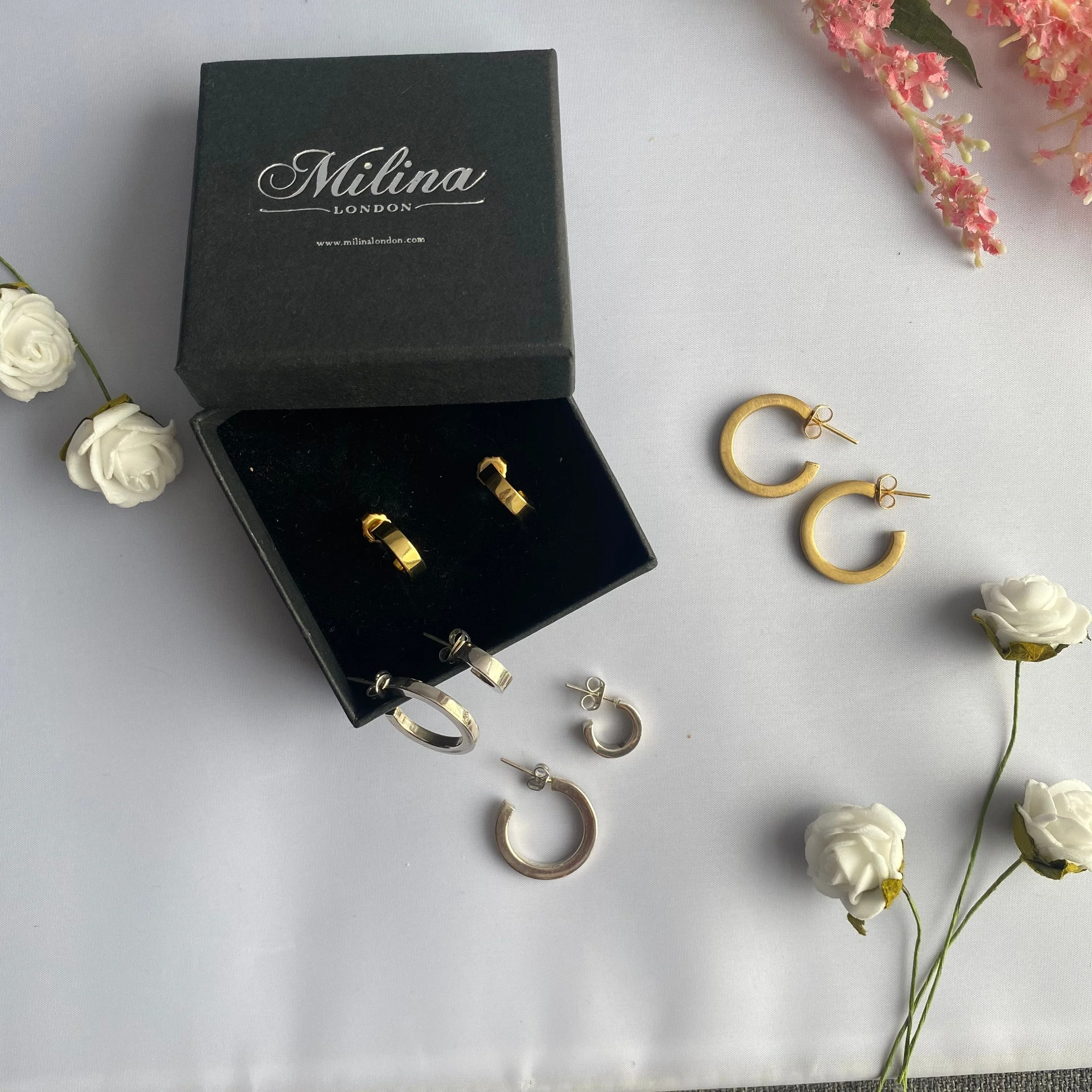 Silver Small Flat Hoop Earrings - Image 5