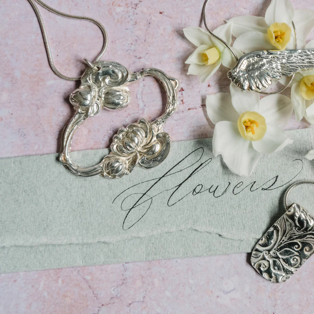 Silver Water Lily Art Nouveau Necklace - Image 2