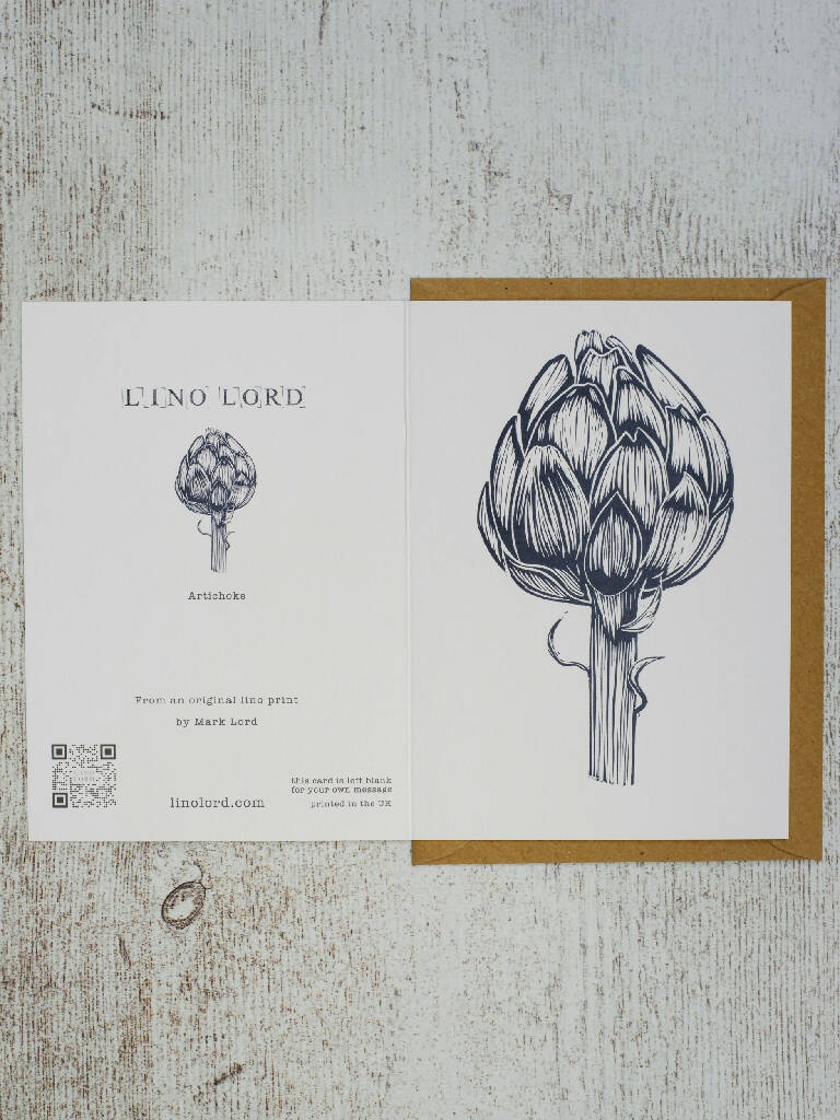 Single Artichoke A6 Lino Print Greeting Card - Image 2