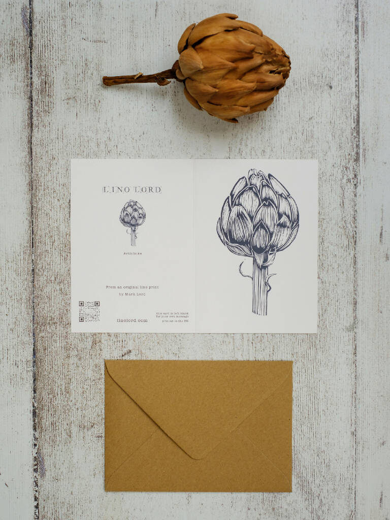 Single Artichoke A6 Lino Print Greeting Card - Image 3