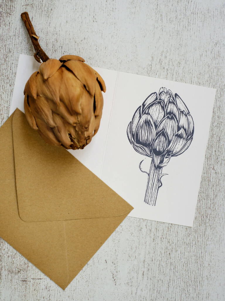 Single Artichoke A6 Lino Print Greeting Card - Image 4