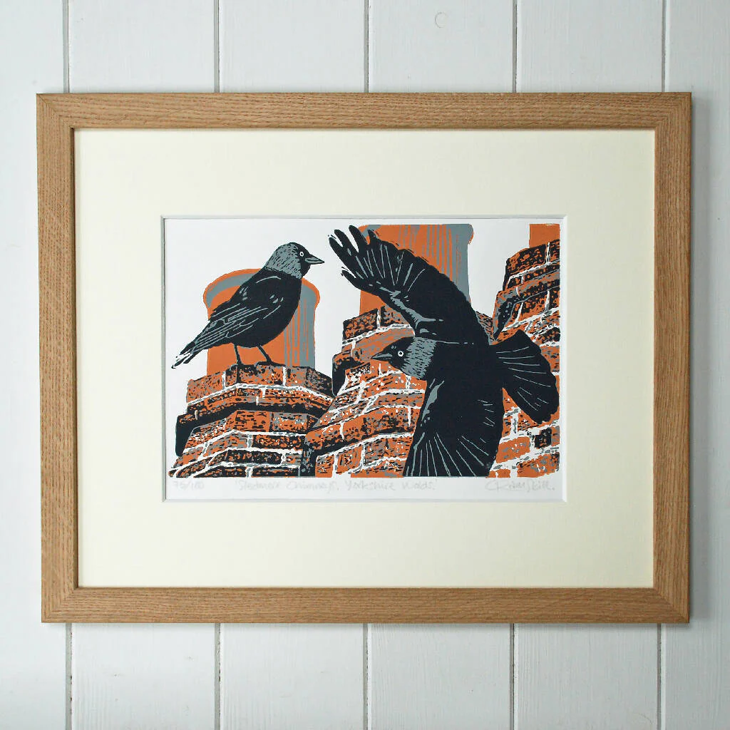 Sledmere Chimneys, Yorkshire Wolds - Limited Edition - Original Linocut Print