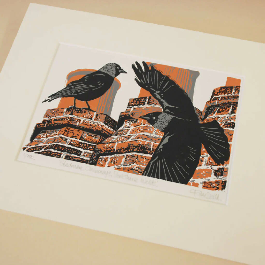 Sledmere Chimneys, Yorkshire Wolds - Limited Edition - Original Linocut Print - Image 2
