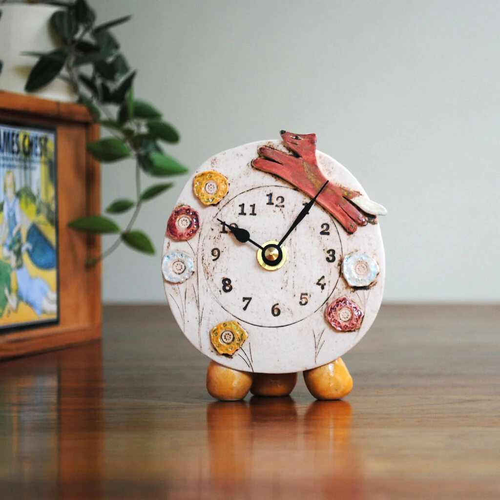 Small Mantel Clock With Fox And Meadow - Image 2