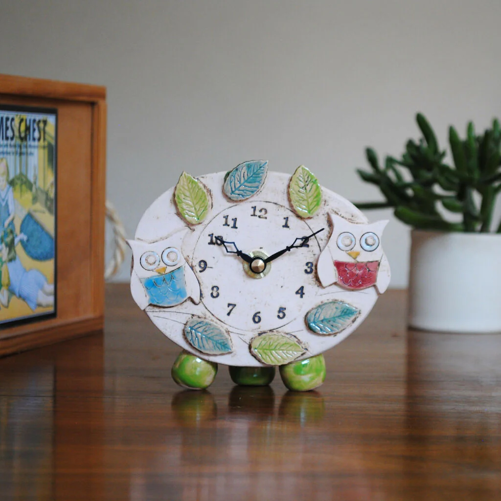 Small Pebble Feet Clock With Owls And Leaves - Image 5