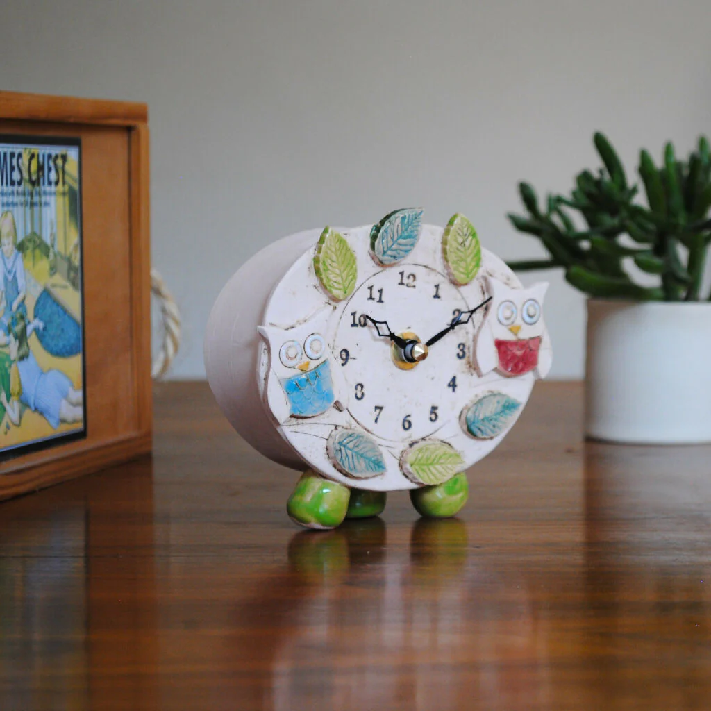 Small Pebble Feet Clock With Owls And Leaves - Image 6