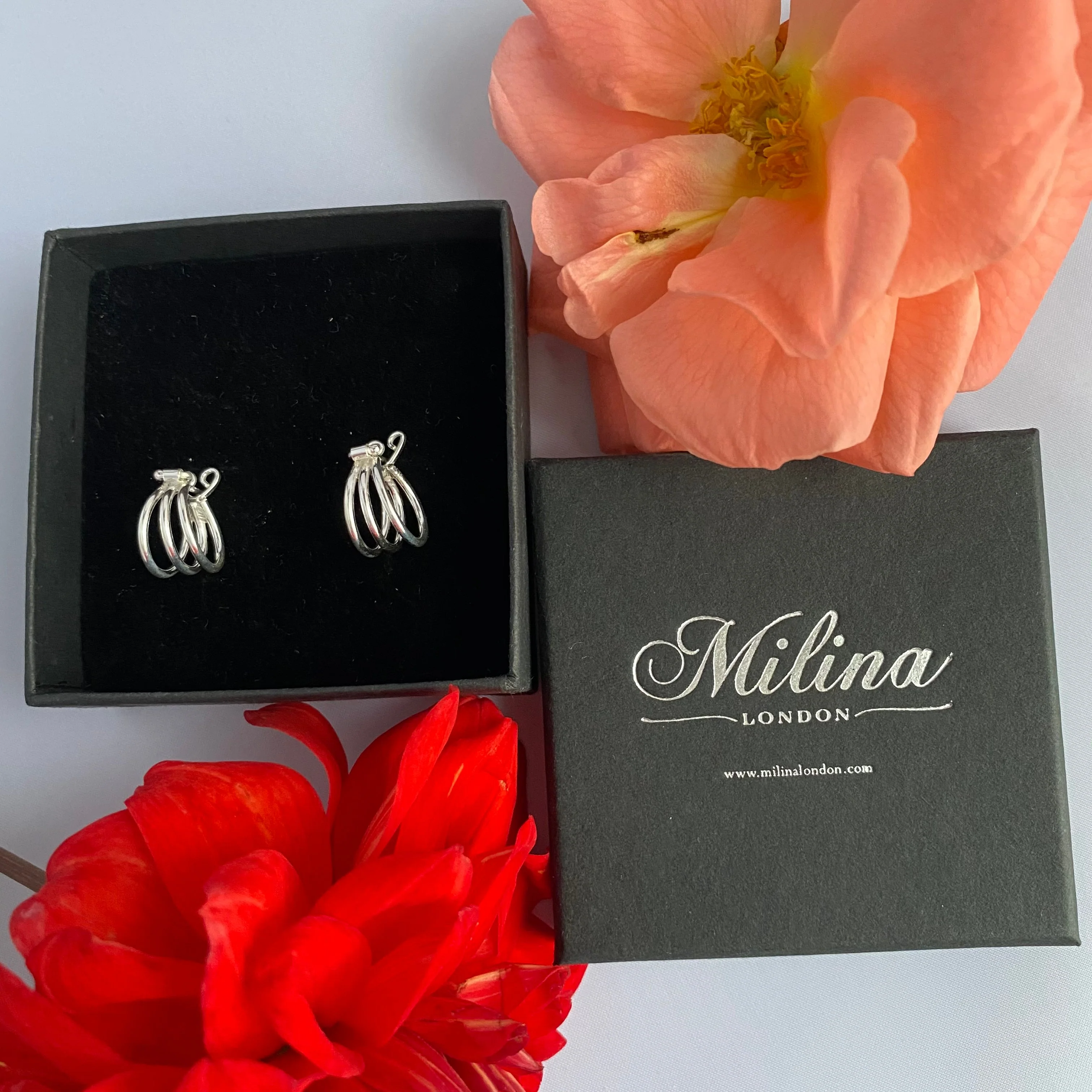 Small Triple Ring Sterling Silver Hoop Earrings - Image 3