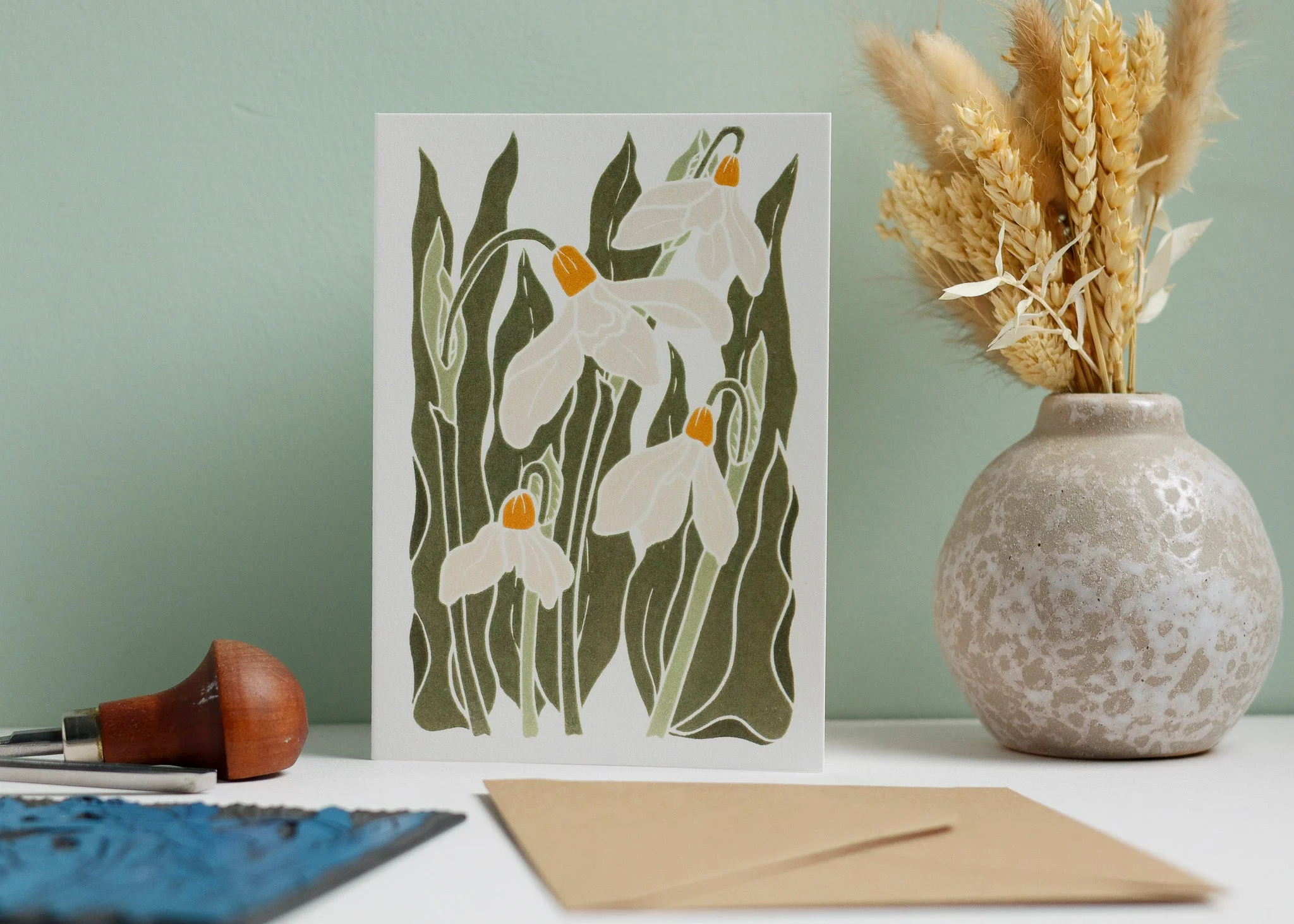 Snowdrops in the Garden Luxury Cotton Card | Single Card & Envelope