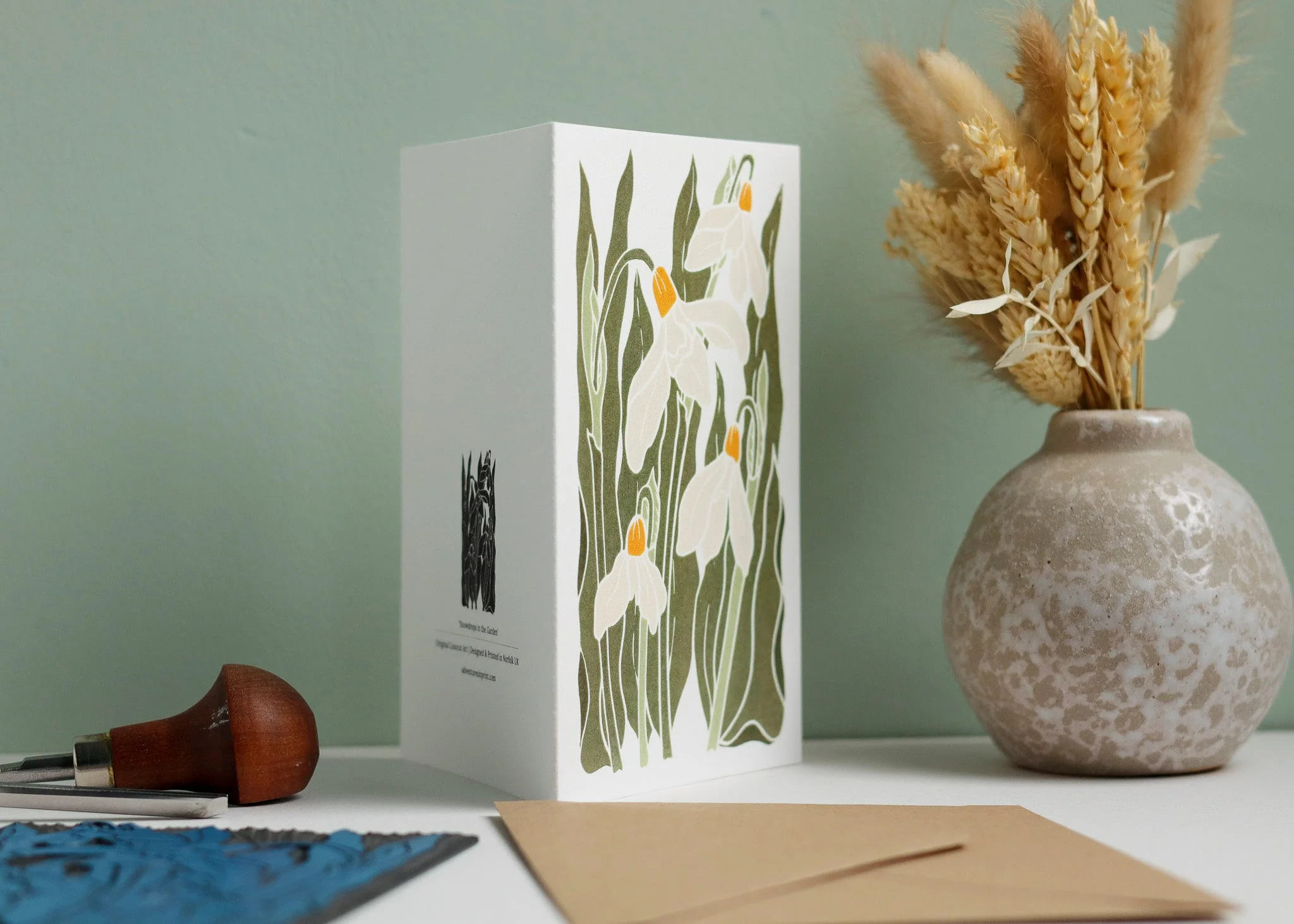 Snowdrops in the Garden Luxury Cotton Card | Single Card & Envelope - Image 3