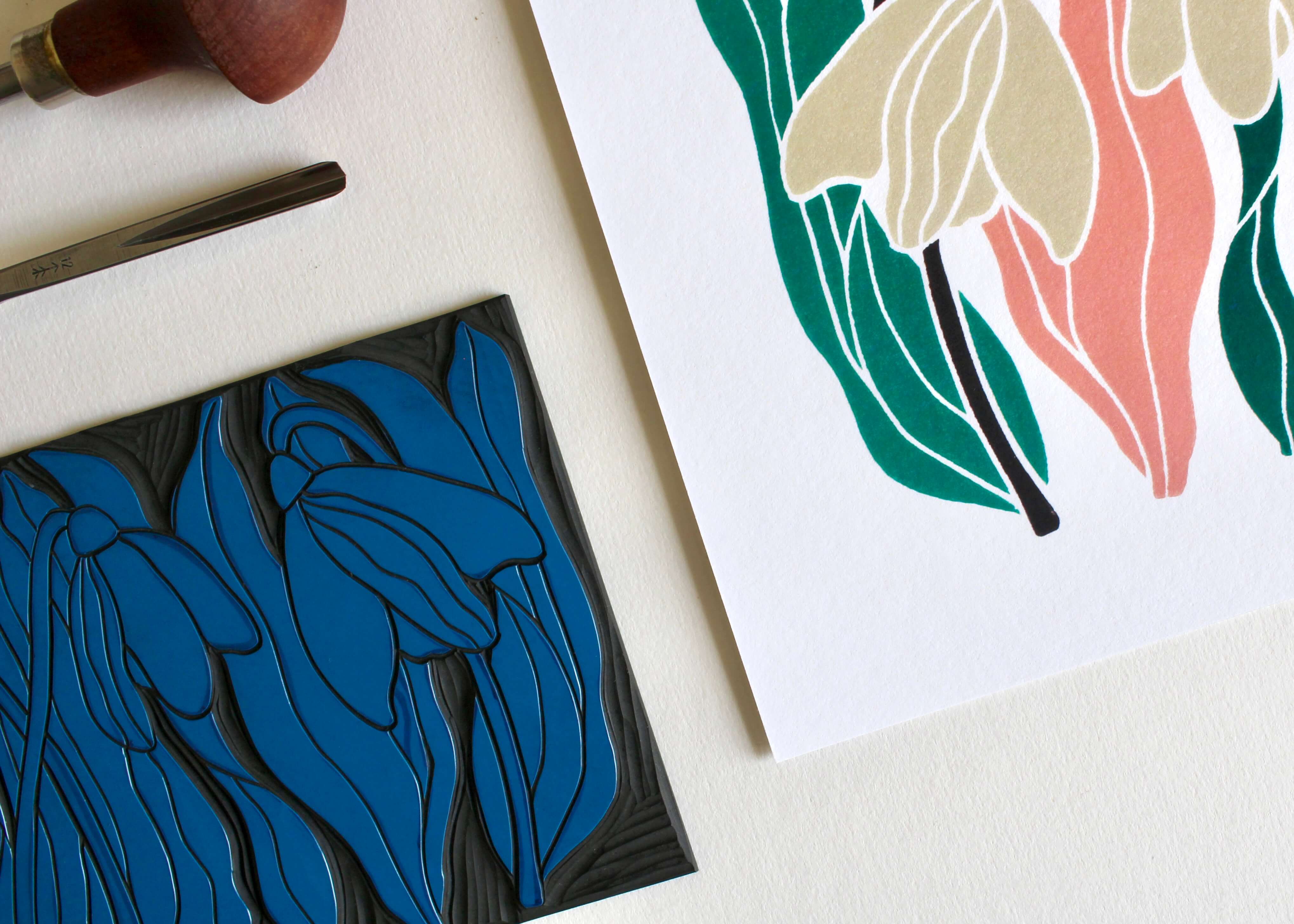 Snowdrops Linocut Art Print - Unframed A5 or A4 - Image 4