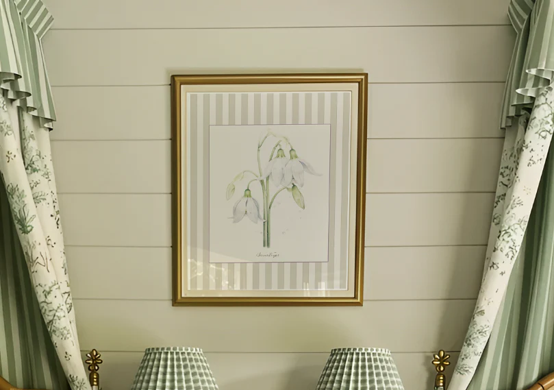 Snowdrops Watercolor Print on Striped Background - Image 2