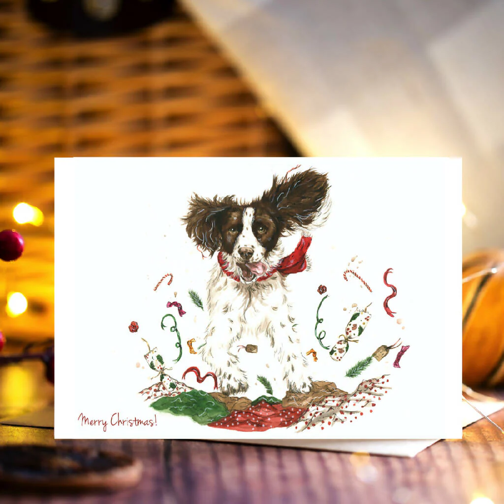 'Spring into Christmas' Springer Spaniel Christmas Card - Image 2