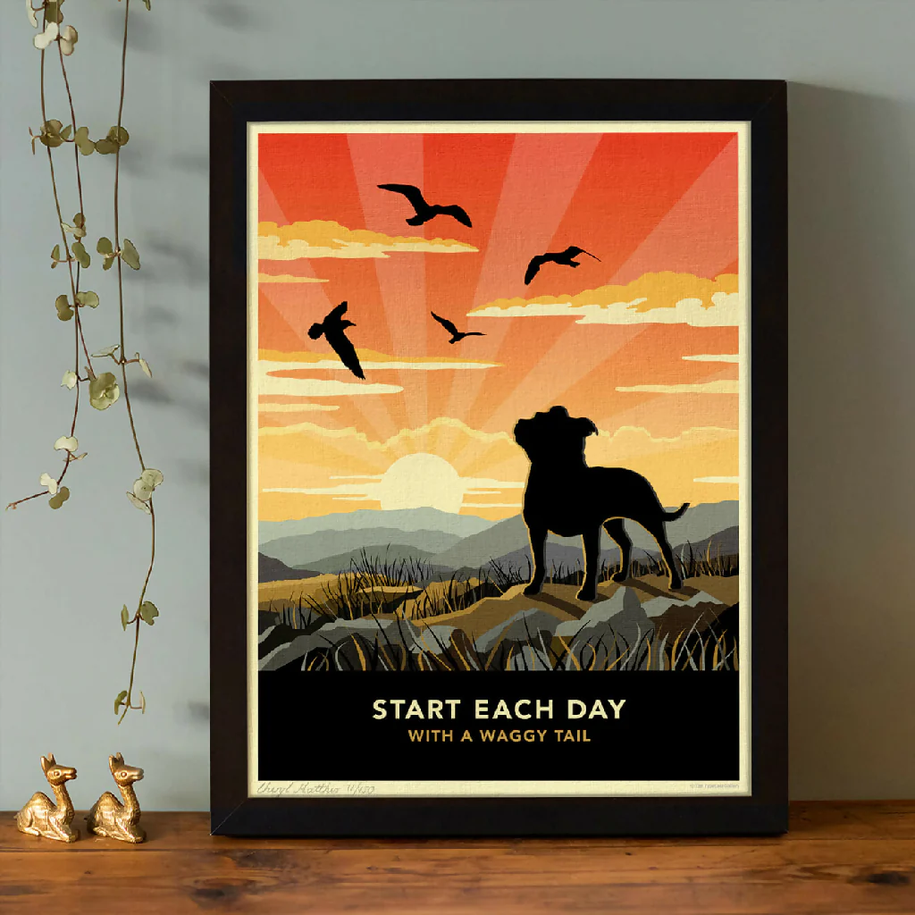 STAFFORDSHIRE BULL TERRIER ‘WAGGY TAILS’ LIMITED EDITION ART PRINT
