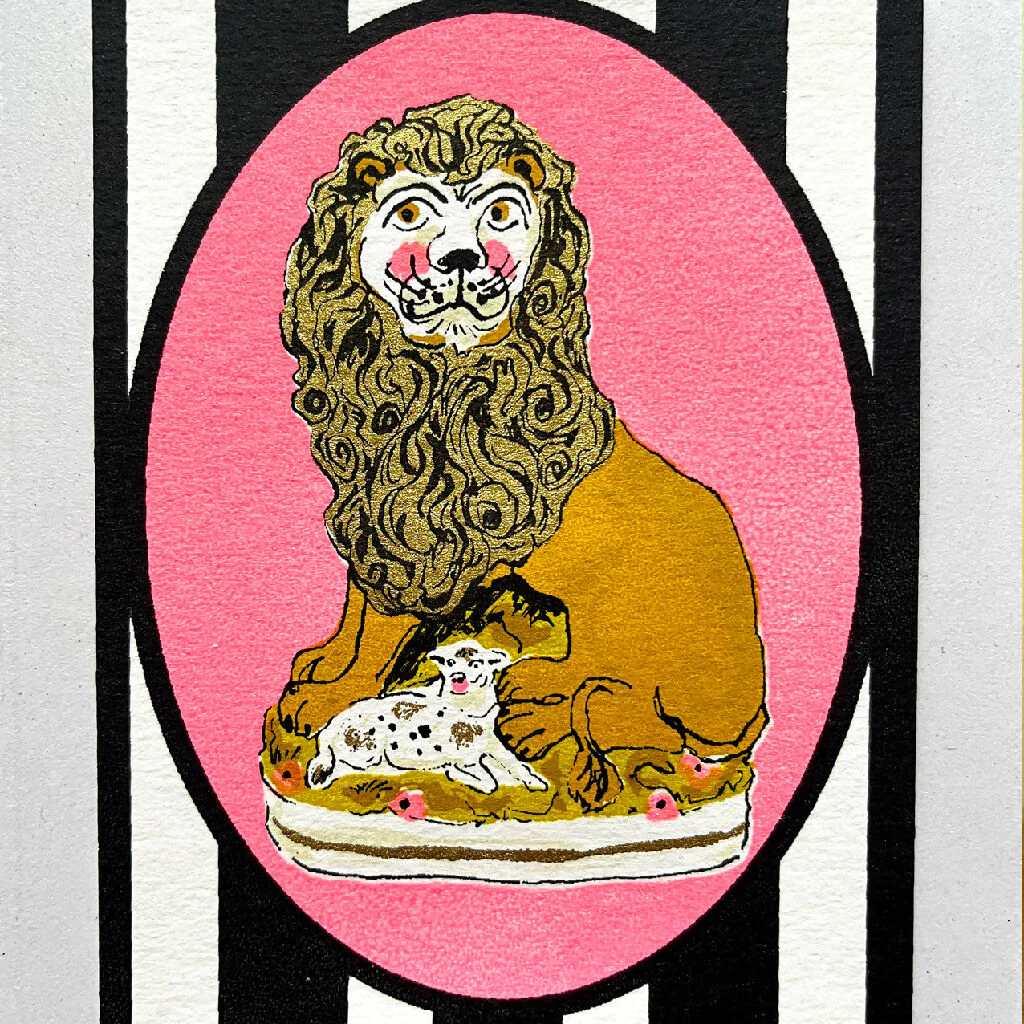 Staffordshire Lion Hand Screenprinted Card - Image 2