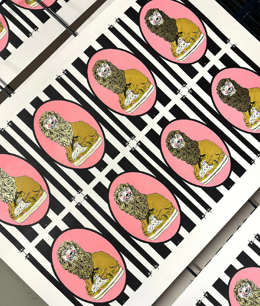 Staffordshire Lion Hand Screenprinted Card - Image 4