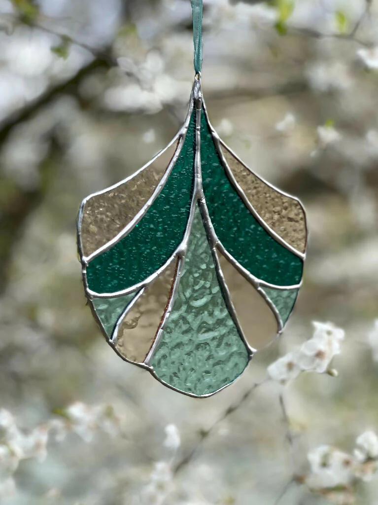 Stained Glass Art Deco Suncatcher Decoration in Blush and Teal - Image 2