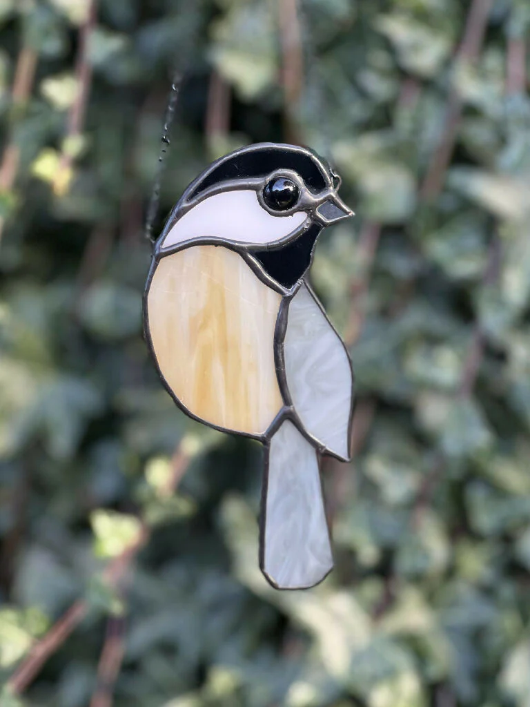 Stained Glass Coal Tit - Glass bird in neutrals - Image 2