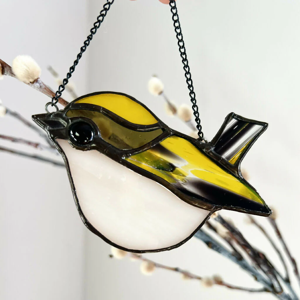 Stained Glass Goldcrest - garden bird lover gift