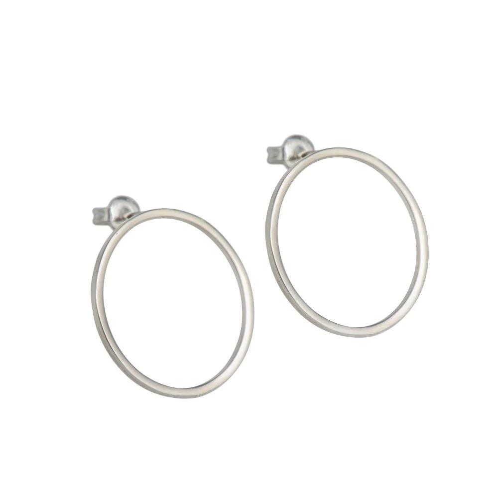 Sterling Silver Hollow Circle Stud Earrings - Image 2