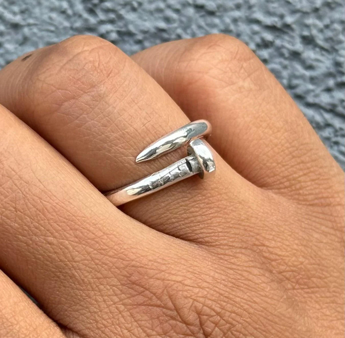 Sterling Silver Ring with a Nail Inspired Design - Image 4