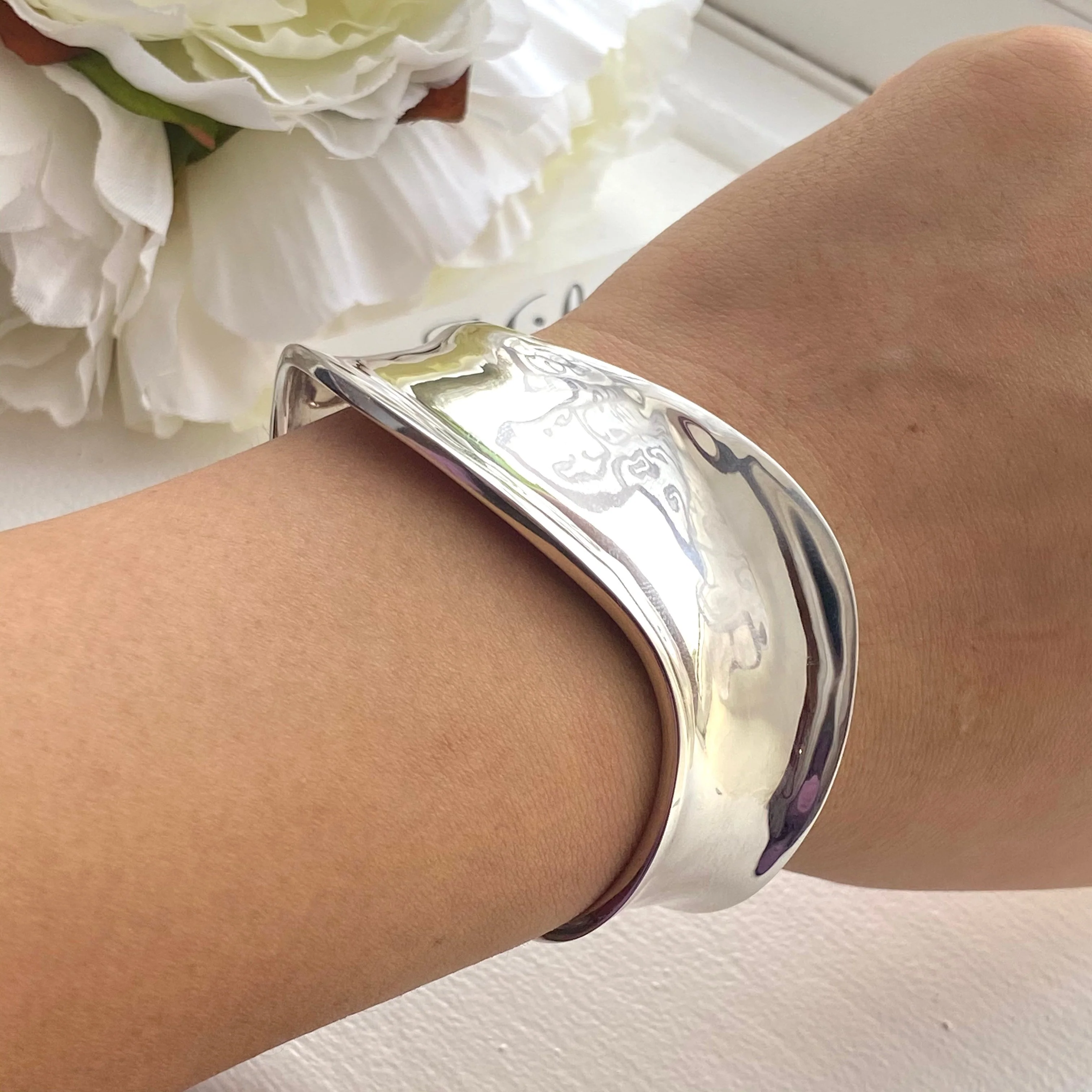 Sterling Silver Wave Cuff Bracelet - Image 3