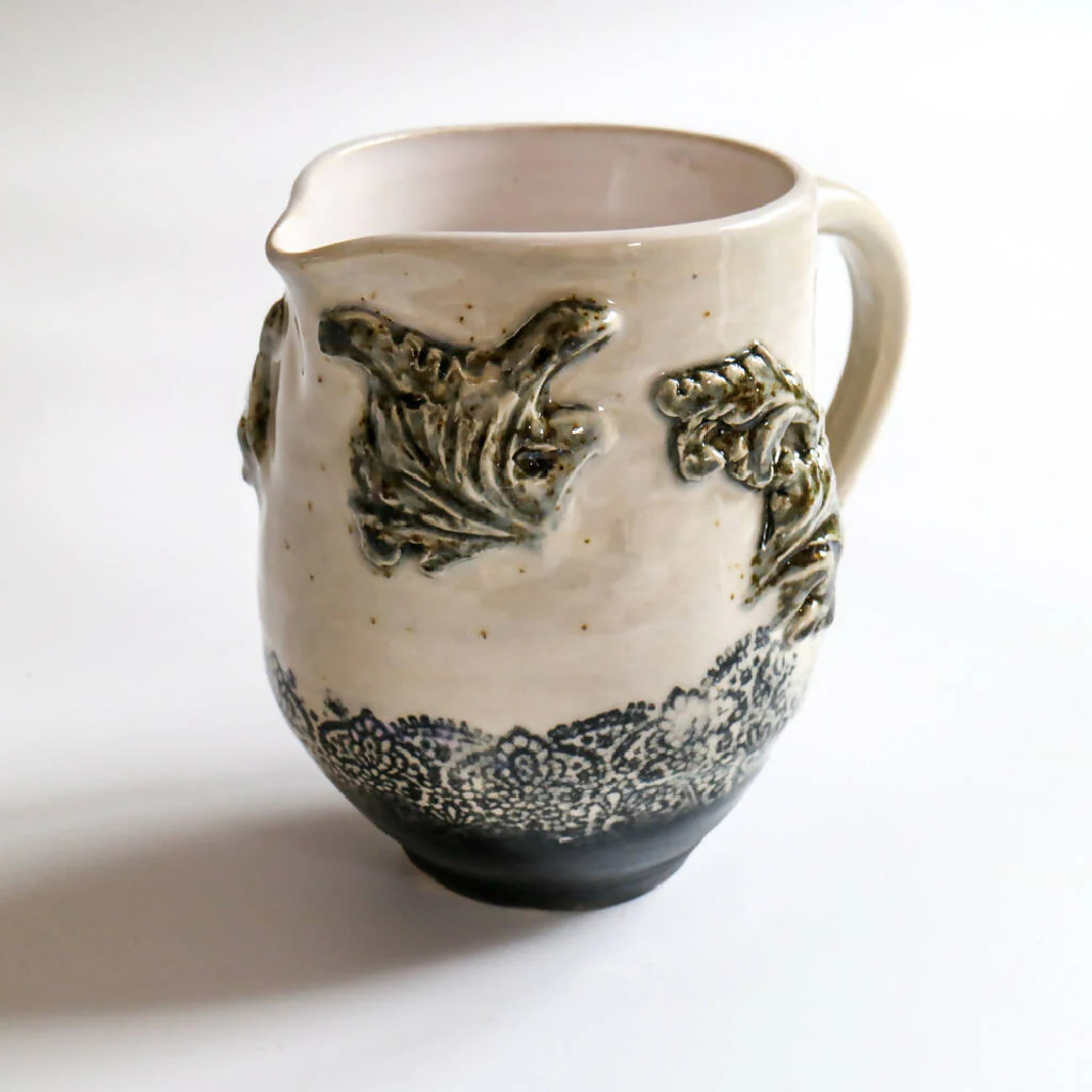 Stoneware Clay Jug in Lace Design - Image 5
