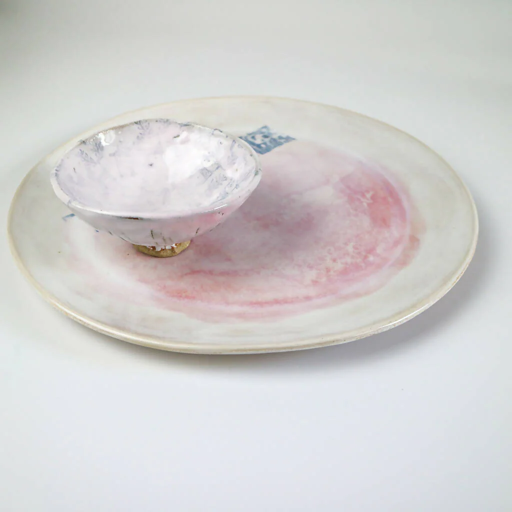 Stoneware Clay Plate In Pink Watercolour Design - Image 3
