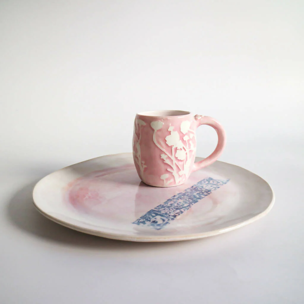 Stoneware Clay Plate In Pink Watercolour Design - Image 5