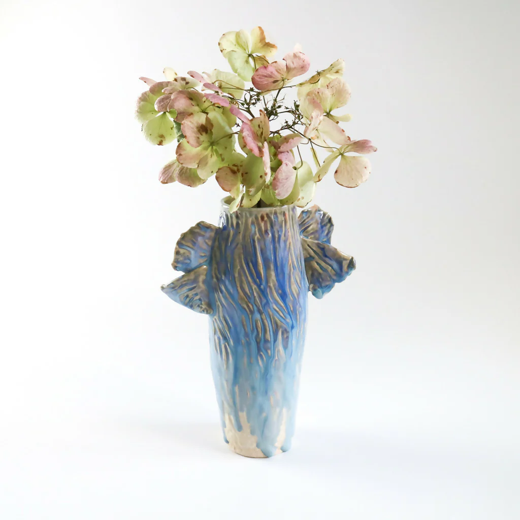 Stoneware Clay Vase in Ripple Design - Image 4