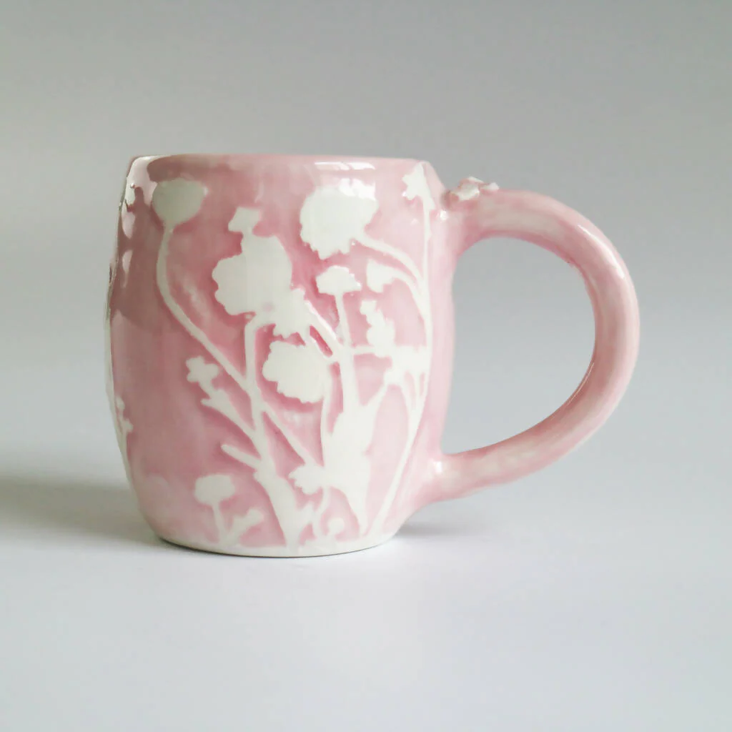 Stoneware Pink Mug in Botanical Design