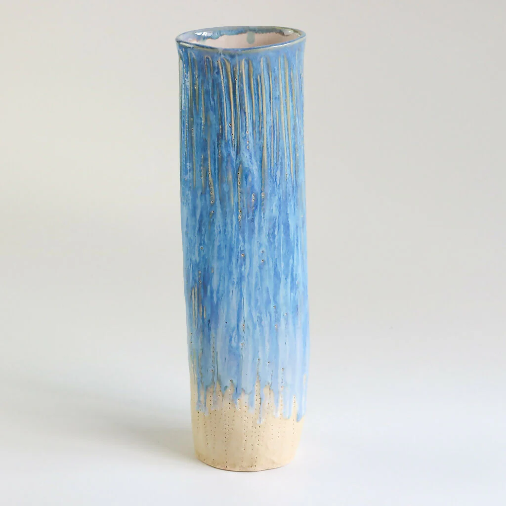 Stoneware Squish Vase in Surf Blue Glaze