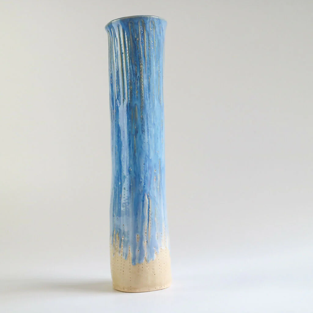 Stoneware Squish Vase in Surf Blue Glaze - Image 3