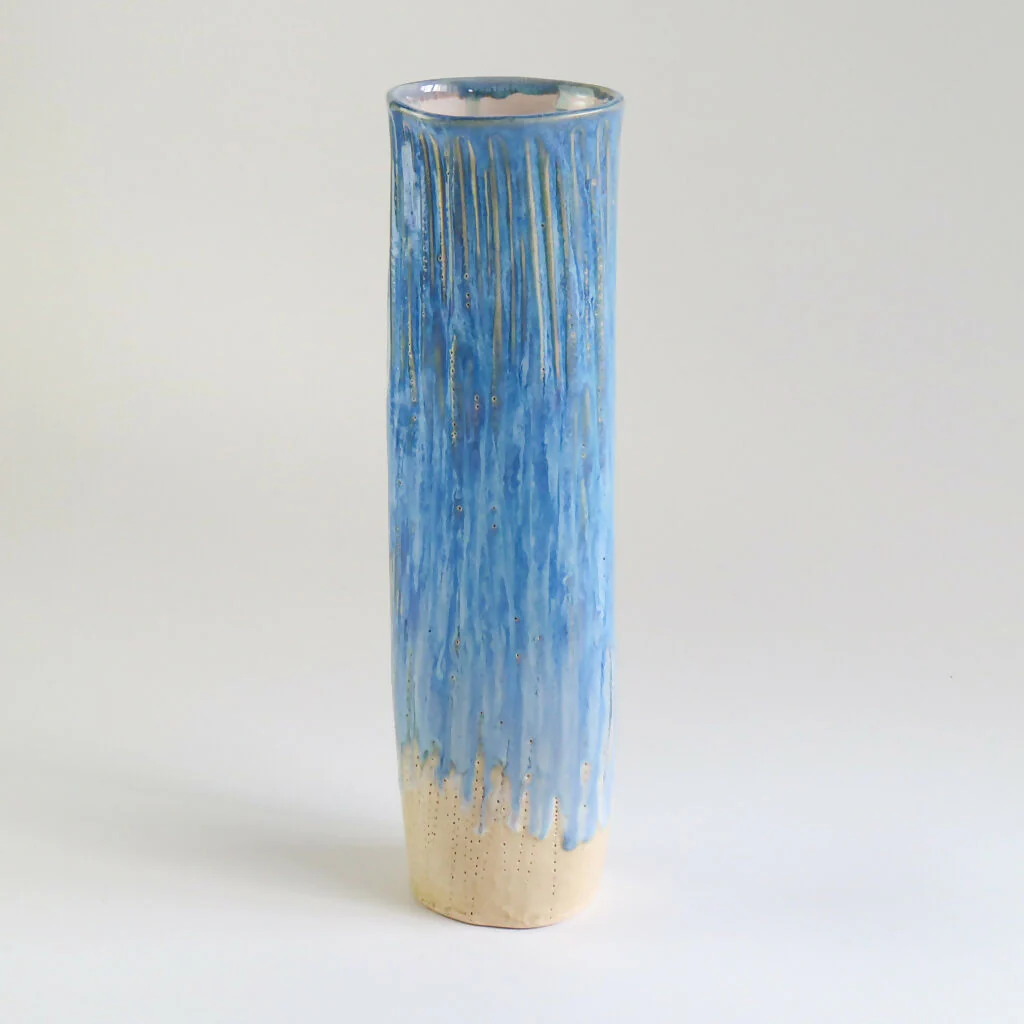 Stoneware Squish Vase in Surf Blue Glaze - Image 4