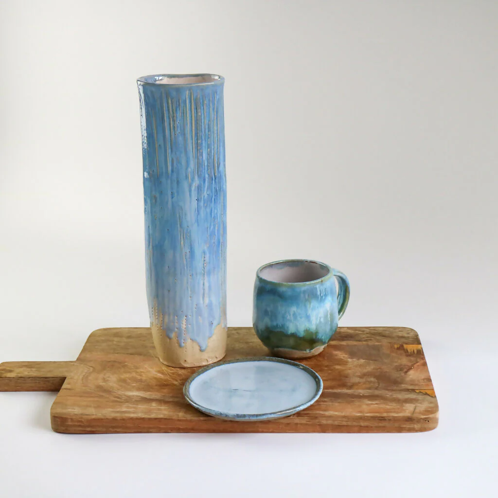Stoneware Squish Vase in Surf Blue Glaze - Image 5