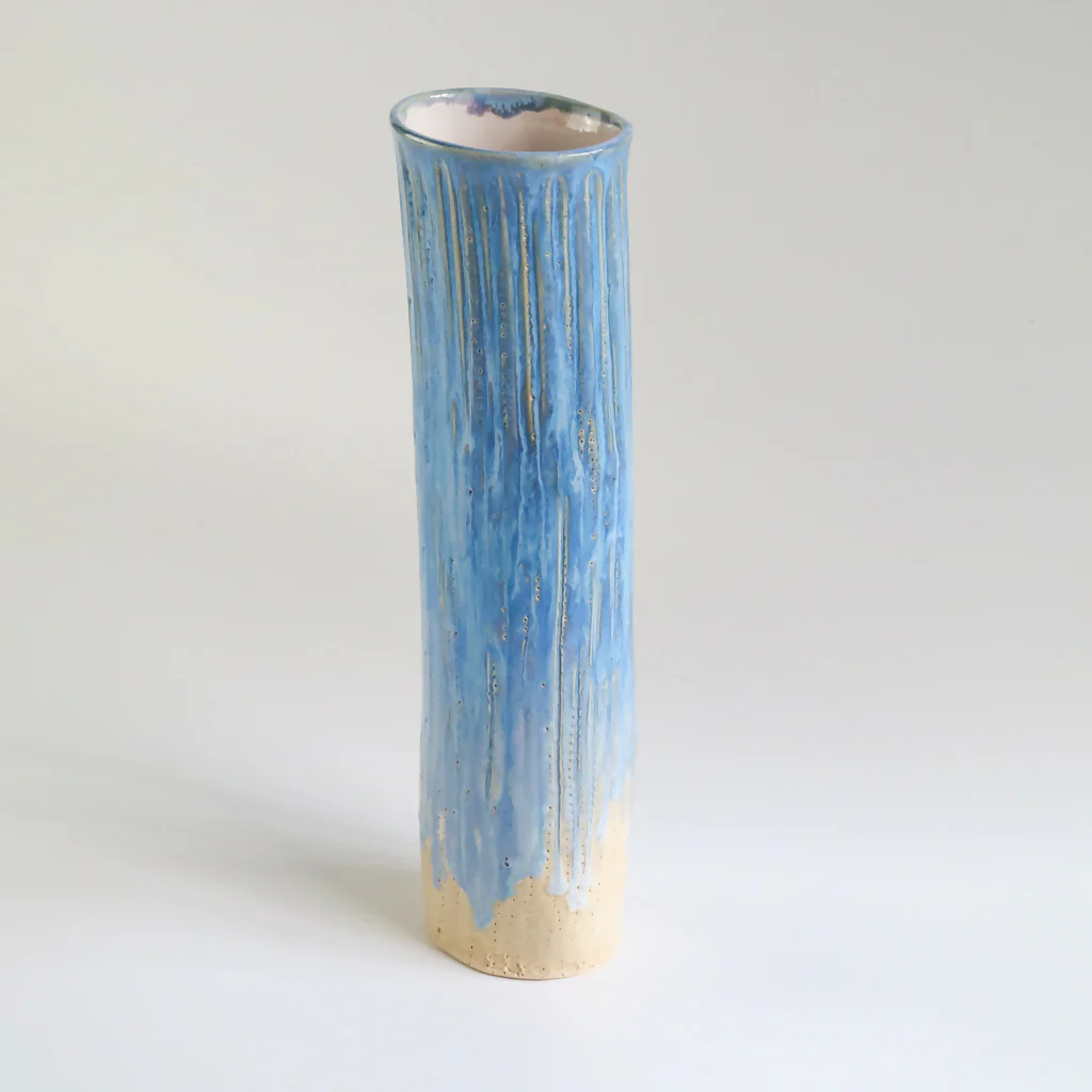 Stoneware Squish Vase in Surf Blue Glaze - Image 6