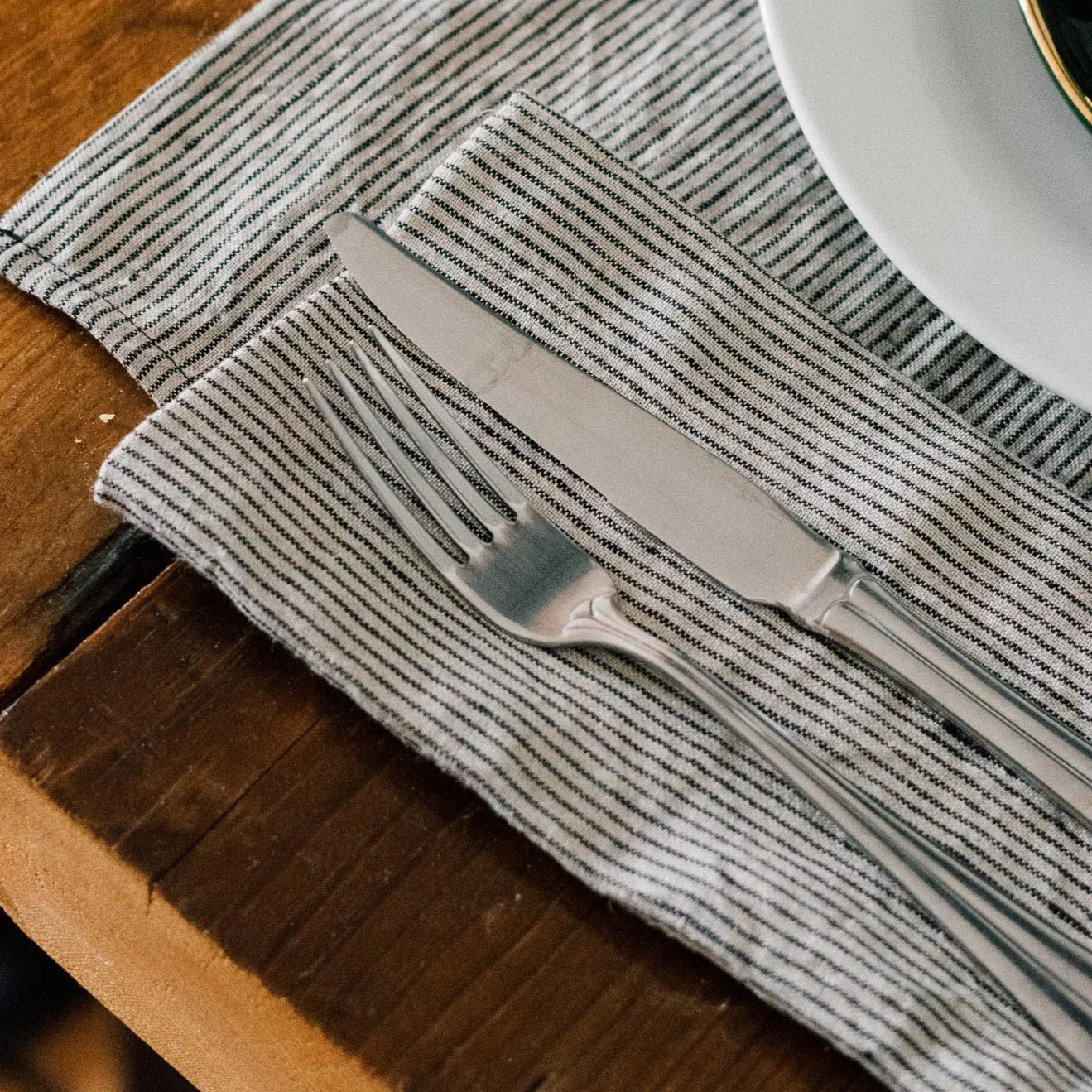Striped Linen Napkins With Dark Blue/Natural Stripes - Image 4