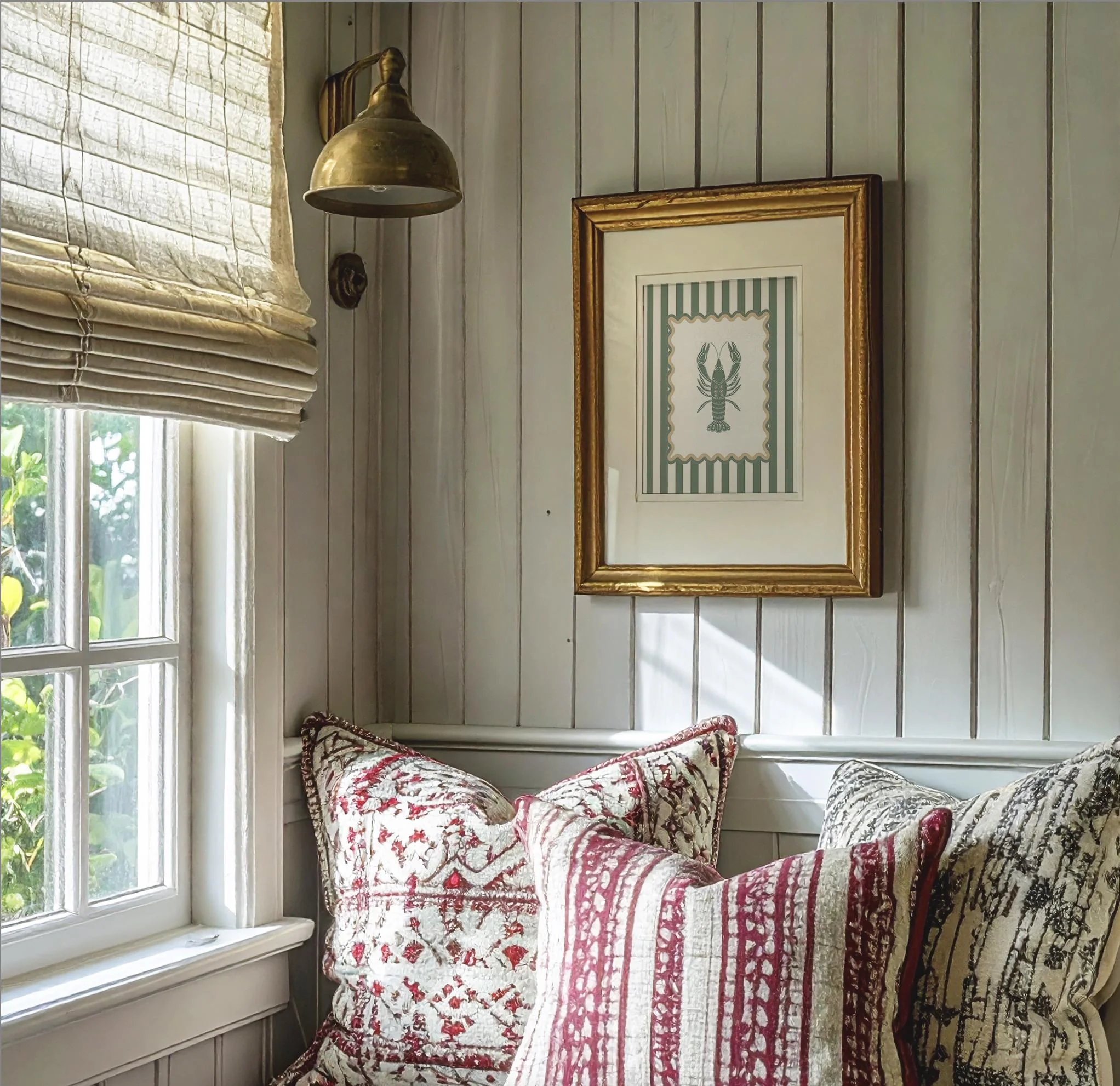 Striped Wall Art Lobster Coastal Print in Sage Green - Image 2