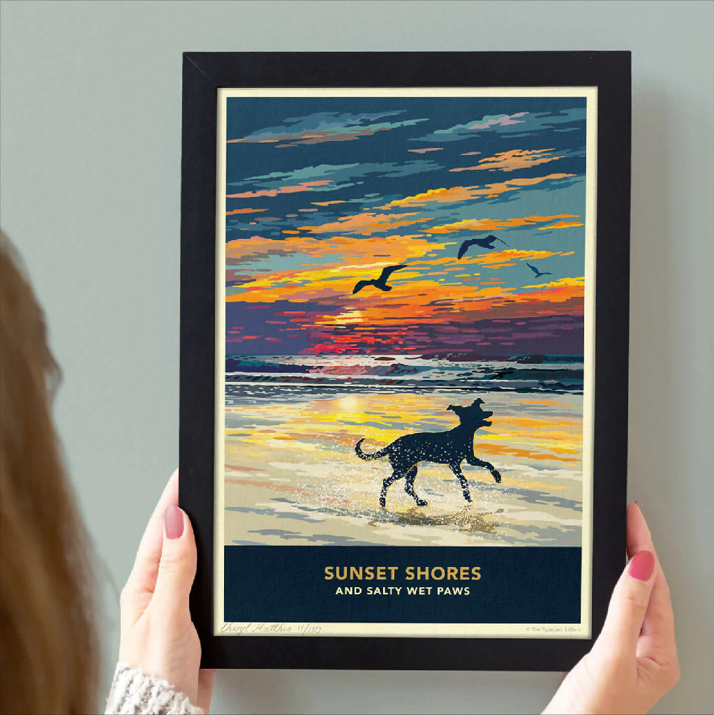 WHIPPET OR GREYHOUND 'SUNSET ON THE BEACH' LIMITED EDITION ART PRINT - Image 4