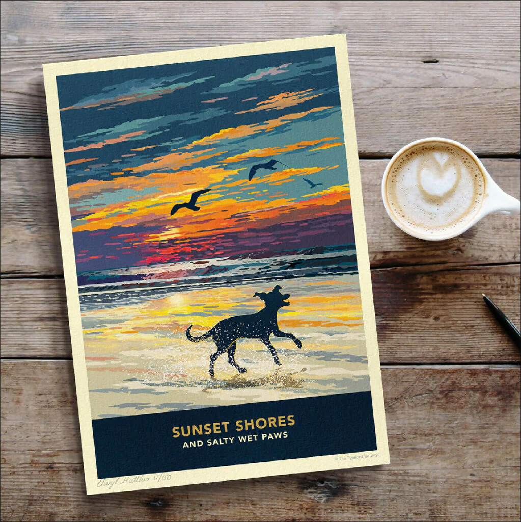 WHIPPET OR GREYHOUND 'SUNSET ON THE BEACH' LIMITED EDITION ART PRINT - Image 6