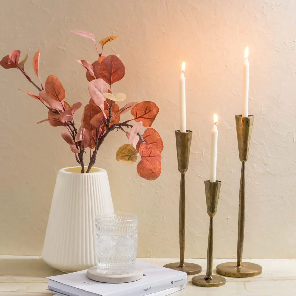 Tall Golden Brass Candlestick Holder - Image 2