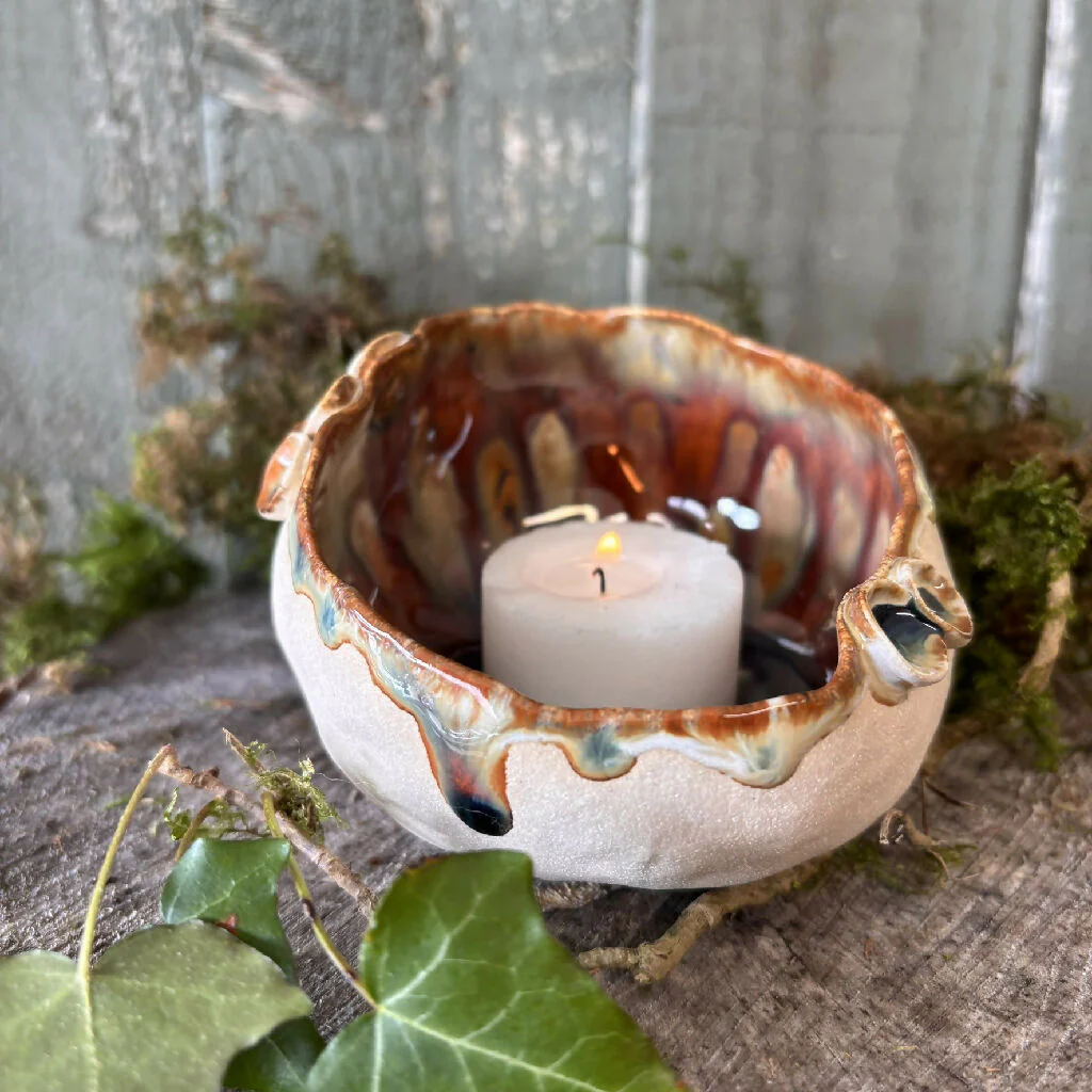 Tea light holder pottery ceramic woodland toadstool elf cap - Image 2