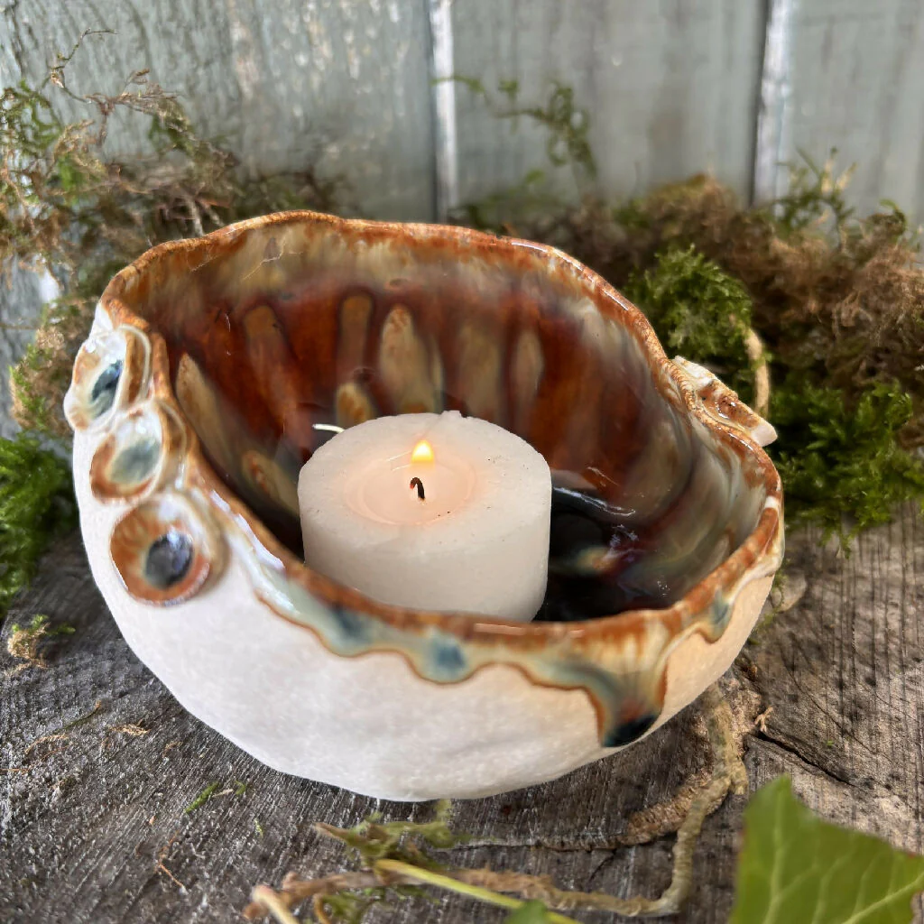 Tea light holder pottery ceramic woodland toadstool elf cap - Image 3