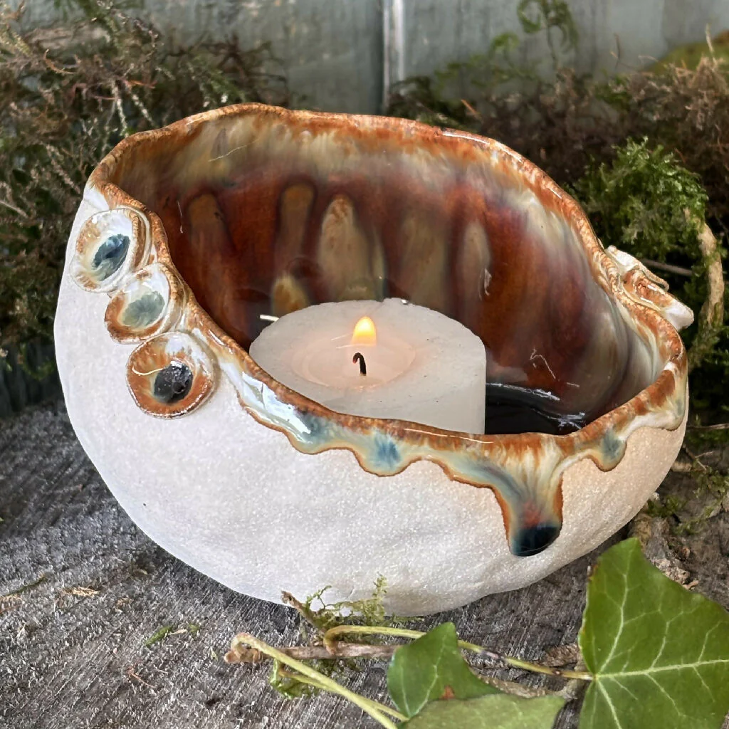 Tea light holder pottery ceramic woodland toadstool elf cap - Image 4