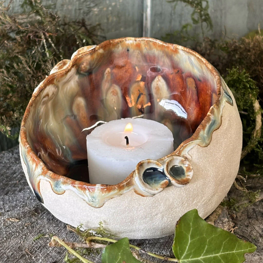 Tea light holder pottery ceramic woodland toadstool elf cap - Image 5