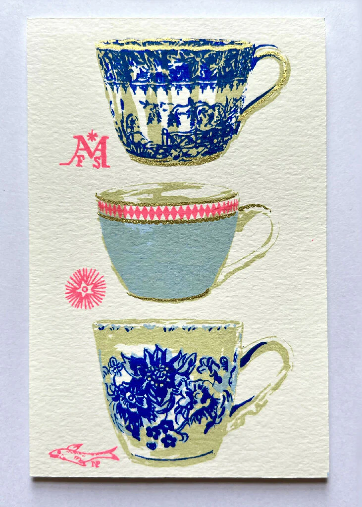Teacups Hand Screenprinted Card - Image 3