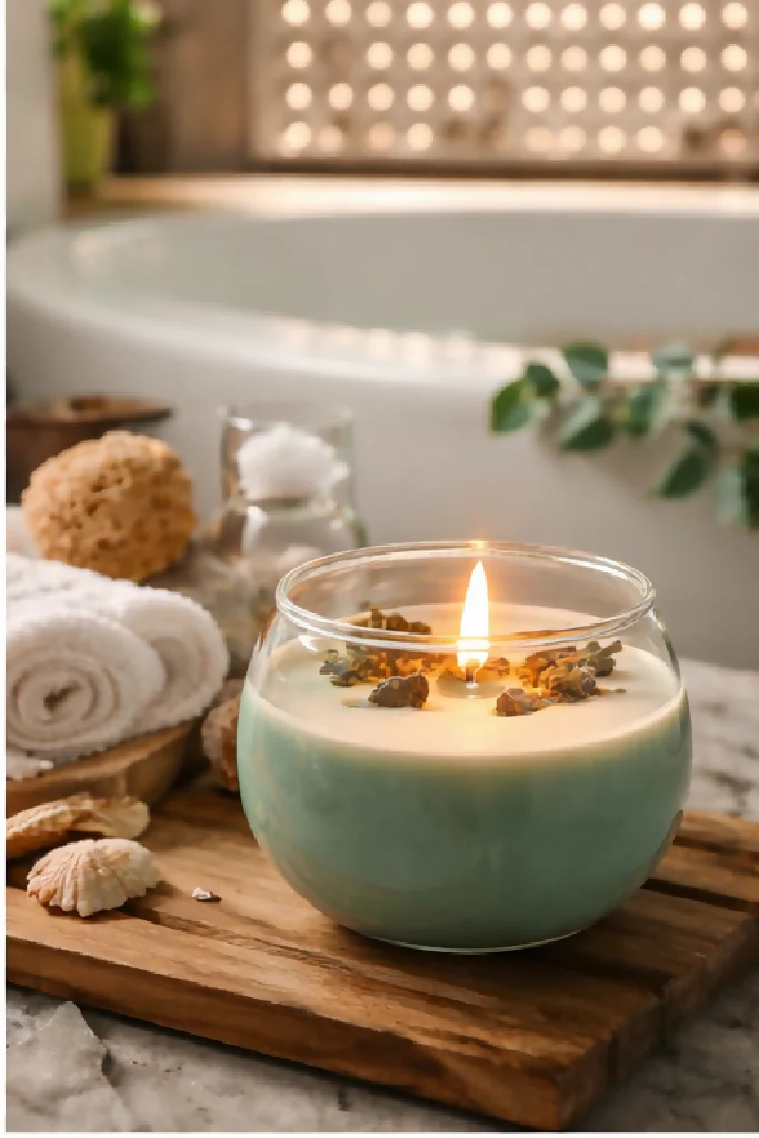 Teal Sea Kelp & Driftwood Scented Bowl Candle - Image 3